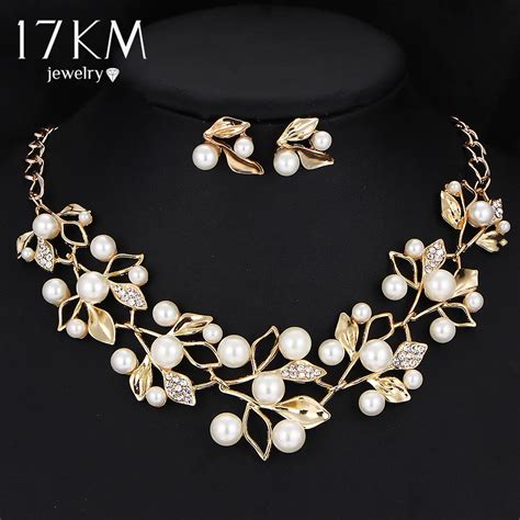 Aliexpress.com : Buy 17KM Gold Color Simulated Pearl Jewelry Set for Women Crystal Flower ...