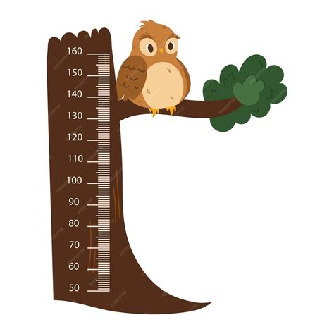 Premium Vector | Kids ruler with cute owl sitting on tree height meter with funny forest bird ...