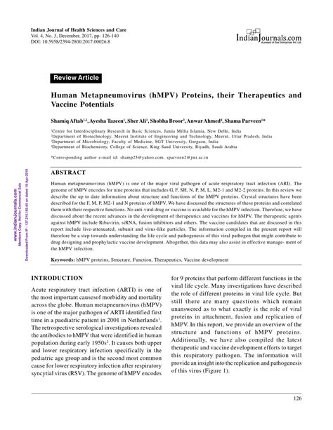 (PDF) Human Metapneumovirus (hMPV) Proteins, their Therapeutics and ...