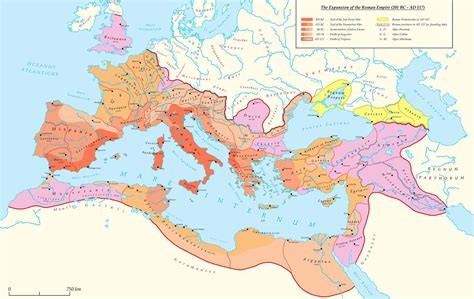 Map detailing eras of expansion of the Roman Empire | Map, Roman empire ...