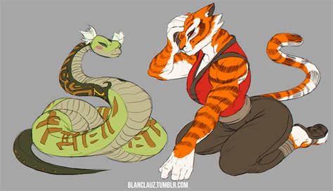 Anthro, Master Viper, furry, snake, master tigress, tiger, Kung Fu Panda, 5K, simple background ...