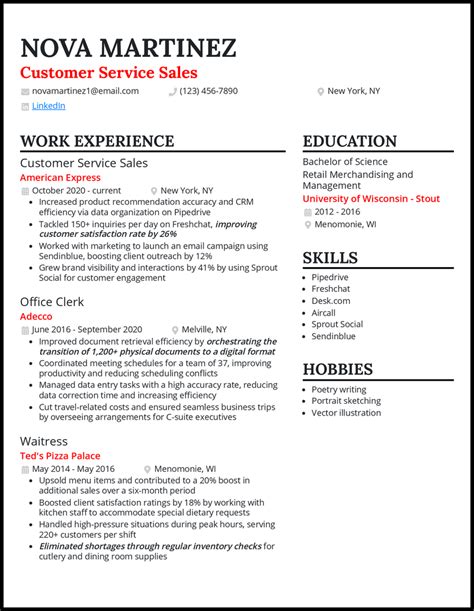 functional resume customer service