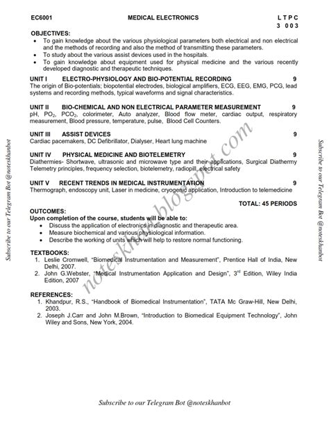 EC6001 Medical Electronics- Syllabus-Semester VI-ECE-BE-Anna University ...