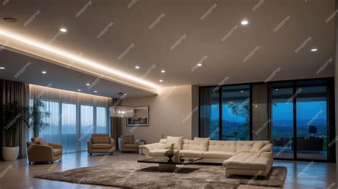 Premium Photo | Modern luxury living room with LED lighting