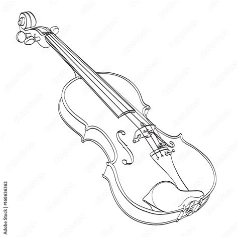 violin outline drawing on white. hand drawn contour line of wooden ...