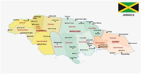 Mapa Administrativo Da Jamaica Com Bandeira E Principais Cidades Ilustração do Vetor ...