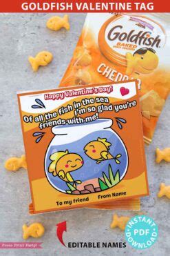 Goldfish Valentine Printable Card, Of All the Fish in the Sea I'm so Glad You're Friends With Me!