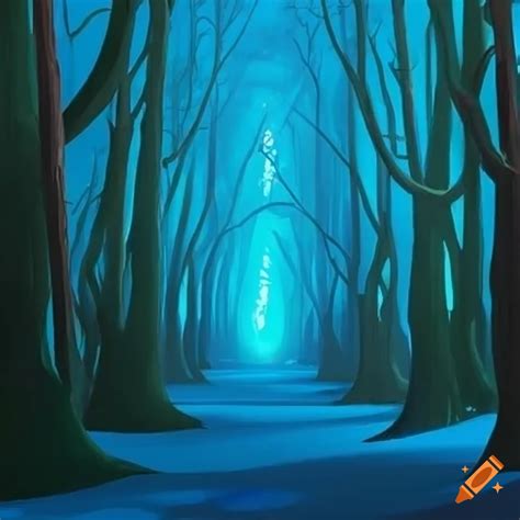 Mysterious blue forest with clearing