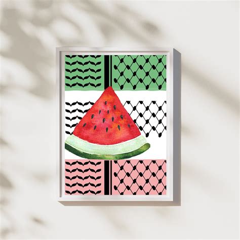 Free Palestine Watermelon Art Print, Keffeiye Wall Hanging, Palestine Gaza Room Poster ...