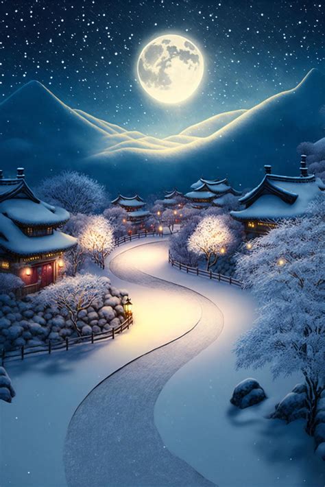 snowy landscape with a full moon in the sky. . 23043327 Stock Photo at ...