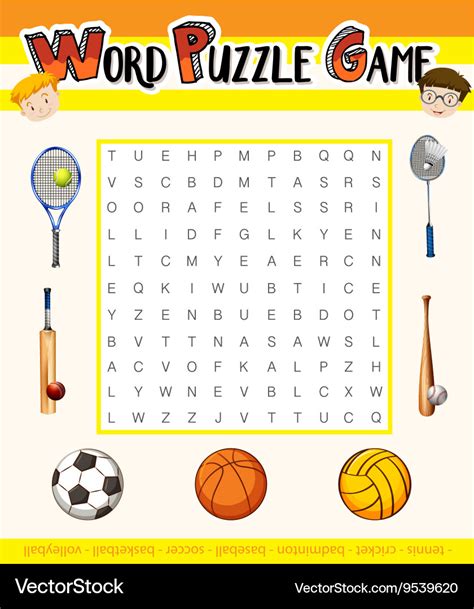 Word puzzle game with sport theme Royalty Free Vector Image