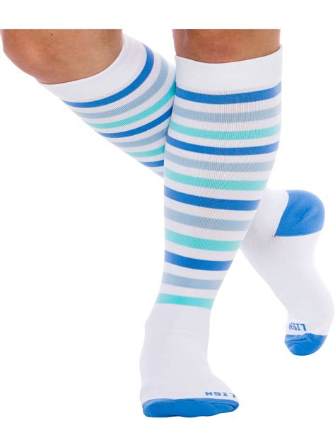 LISH Women's True Stripes Wide Calf Compression Socks - Graduated 15-25 mmHg Knee High Plus Size ...