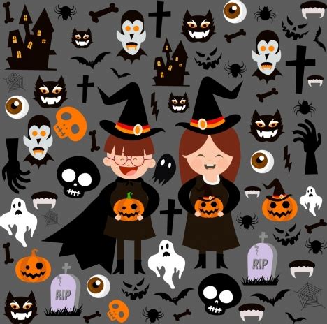 Halloween design elements various scary symbols isolation vectors stock ...