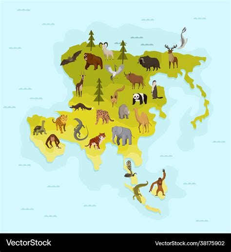 Map asia with different animal funny cartoon Vector Image