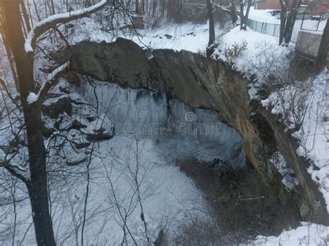 Frozen Waterfall in Williamsport Indiana on New Year`s Day 2018 Stock ...