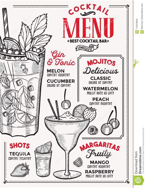 Cocktail Menu For Bar, Drink Template ... | Cocktail menu, Bar menu ...