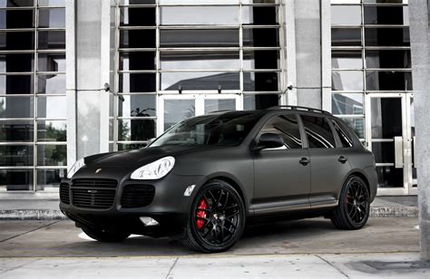 Customized Porsche Cayenne Turbo S with full matte black exterior wrap ...