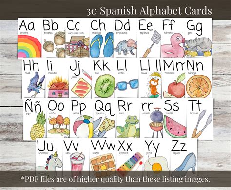 Spanish Alphabet Cards, Printable Flash Cards, US Letter, - Etsy