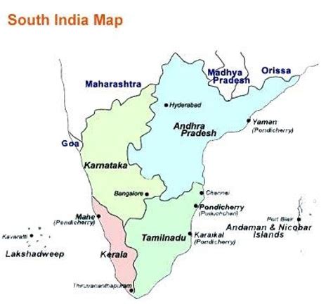 South India map with cities - Map of south India with cities (Southern Asia - Asia)