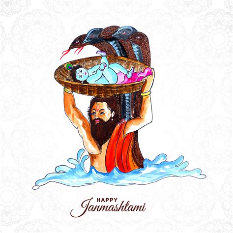 Happy Janmashtami Krishna Carried in Basket Greeting Card Design 1256816 Vector Art at Vecteezy