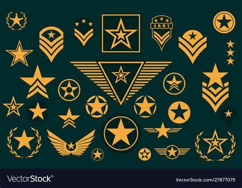 Set army star military rank insignia Royalty Free Vector