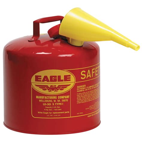 Eagle Mfg 5 gal Type l Safety Gas Can, Red, Funnel with Stainless Steel Container - Walmart.com