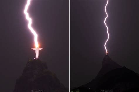 The breathtaking moment lightning strikes Rio’s Christ the Redeemer ...