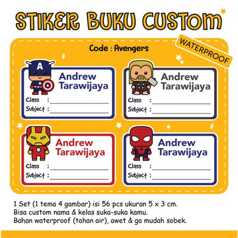 Jual Stiker Nama Buku / Stiker Custom Nama Buku Sekolah Anak - Kota ...