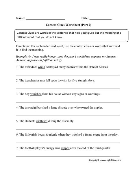 Context Clues Worksheet Writing Part 2 Intermediate | Context clues worksheets, Context clues ...