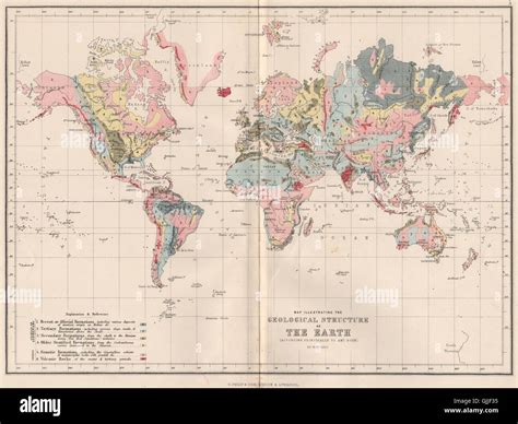 WORLD. Map Illustrating the Geological structure of the Earth (Ami Boue) 1886 Stock Photo - Alamy