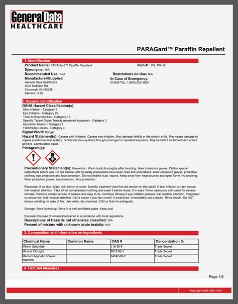 PG and PG-16-Paraguard Paraffin Repellent Safety Data Sheet | General ...