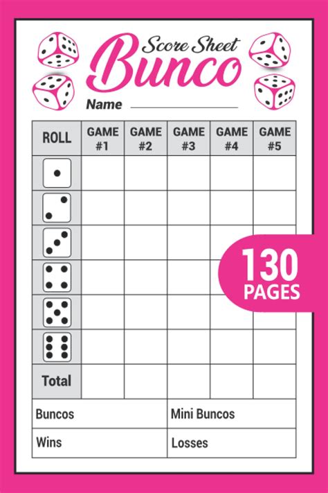 Bunco Score Sheets: 130 Score Pads for Scorekeeping, Bunco Score Cards for Bunco Dice Game ...