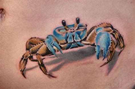 Blue 3d crab tattoo on belly | Crab tattoo, Cancer zodiac tattoo, Seahorse tattoo