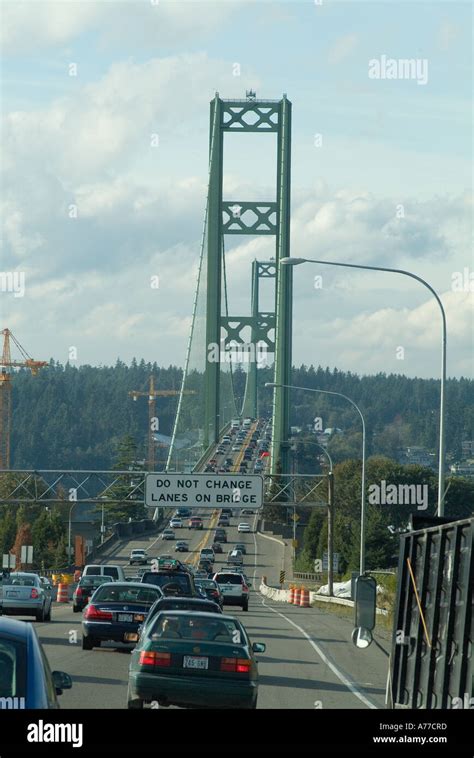 Tacoma Narrows Bridge, near Seattle, Washington, USA 1950 Stock Photo ...