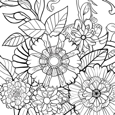 Flowers Coloring Page Black and White · Creative Fabrica