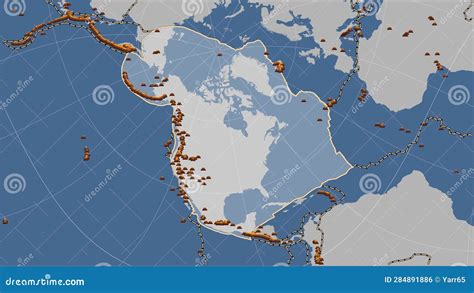 Earthquakes Around the North American Plate. Contour Map Stock Illustration - Illustration of ...