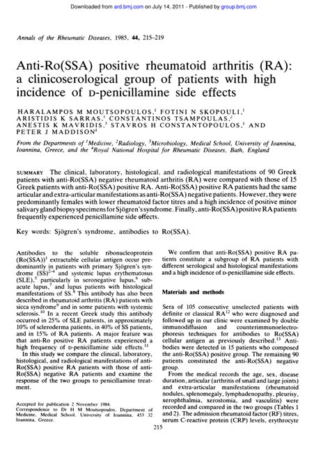 (PDF) Anti-Ro(SSA) positive rheumatoid arthritis (RA): A ...