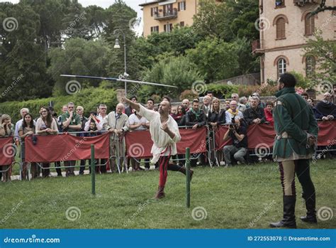 Javelin Throwers in Medieval Costumes on the Streets of Perugia S Historic Center during the ...