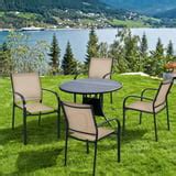Costway Set of 2 Patio Dining Chairs Stackable with Armrests Garden Deck Brown - Walmart.com