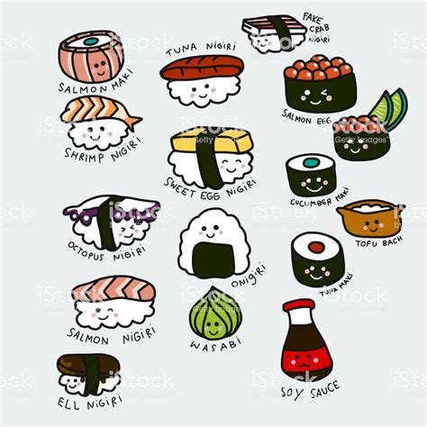 Cute sushi set cartoon vector illustration doodle style | Sushi drawing, Sushi cartoon, Cute ...