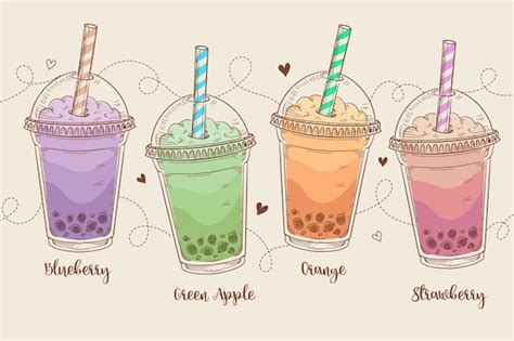 Free Vector | Hand drawn bubble tea flavors