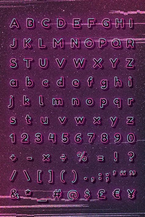 Alphabets, punctuations, symbols vector pink neon font typography set | free image by rawpixel ...