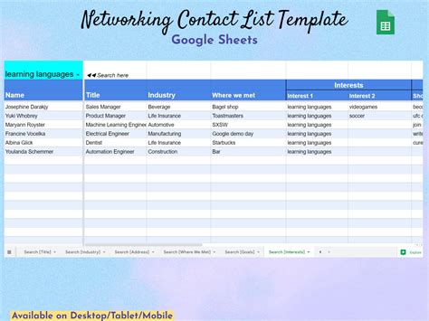 Networking Contact List Template, Google Sheets, Jobs Spreadsheet ...