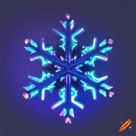 Blue neon light snowflake on white background
