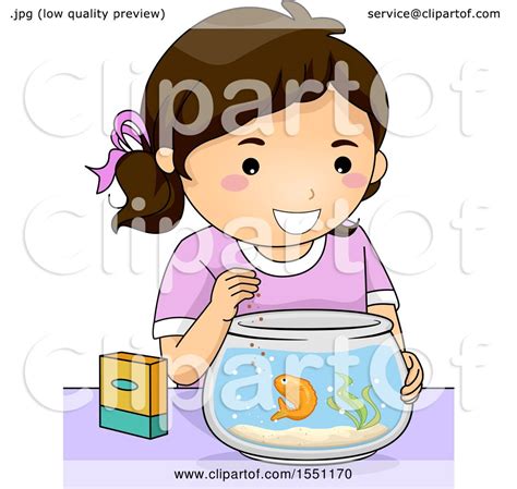 Clipart of a Happy Girl Feeding Her Pet Gold Fish - Royalty Free Vector Illustration by BNP ...