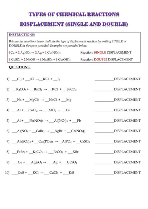 the worksheet for balancing chemical reactions is shown in this diagram, which shows