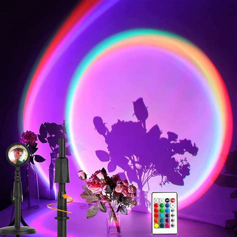 RGB Sunset Projection Atmosphere Lamp LED Night Lights,360 Degree USB ...