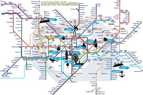 London maps - Tube with points of interest free printable maps | Map tube, London tube map ...