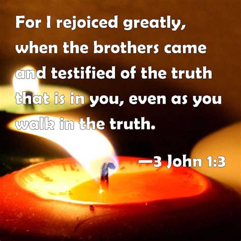 3 John 1:3 For I rejoiced greatly, when the brothers came and testified ...