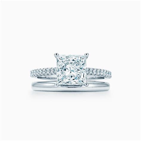 Tiffany Novo® princess-cut engagement ring with a pavé diamond platinum band. | Tiffany & Co.